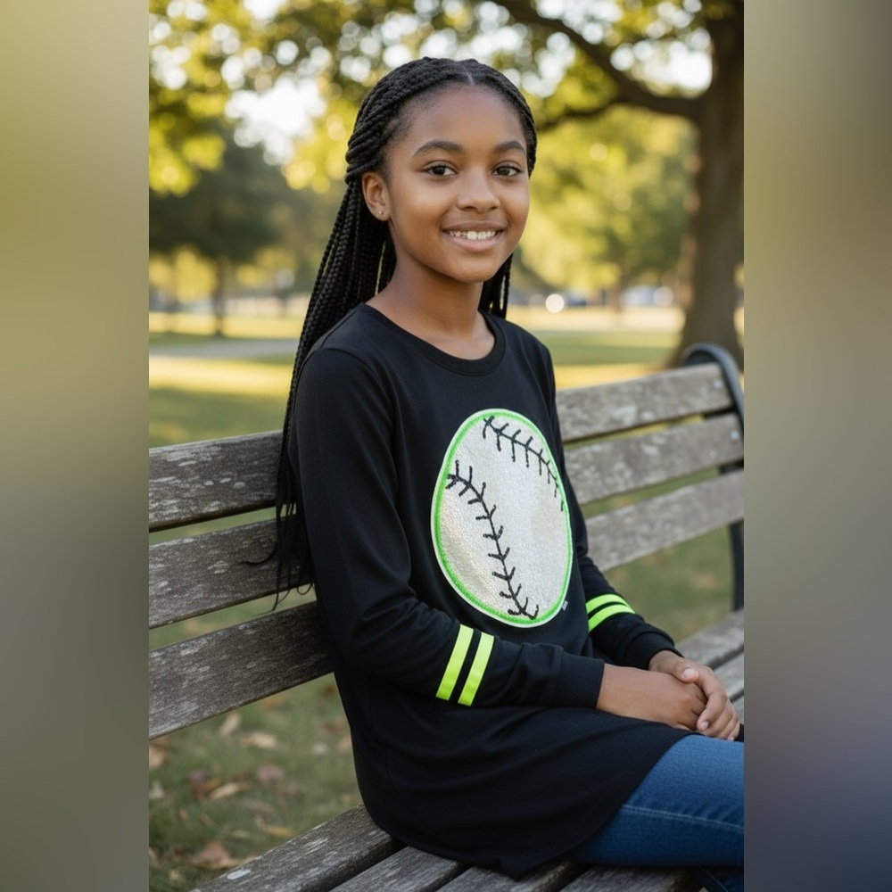 Justice Black and Green Long Sleeve Baseball Tee EUC